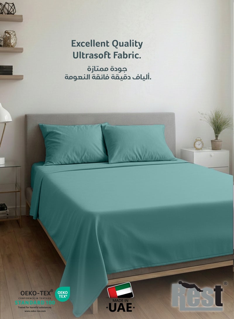 REST 3-Piece Teal Plush 200x220  Flat Bedsheet Set Includes 1 Deep Pocket Flat Bedsheet and 2 Pillow Covers, Breathable and Machine Washable - Image 2